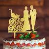Bride And Groom Silhouette Cake Toppers With Dog Gold Acrylic Custom Cake Topper With Orange Cat Silhouette Engagement Cake Toppers Decorations Mr & Mrs Wedding Cake Toppers view 3