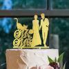 Bride And Groom Silhouette Cake Toppers With Dog Gold Acrylic Custom Cake Topper With Orange Cat Silhouette Engagement Cake Toppers Decorations Mr & Mrs Wedding Cake Toppers view 4