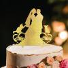Engagement Cake Toppers Decorations Bride And Groom Cake Topper Bride And Groom Silhouette Cake Topper With Border Collie Dog Silhouette Gold Acrylic Custom Cake Topper For Wedding view 1