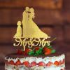 Bride And Groom Silhouette Cake Toppers With French Bulldog And Golden Retriever Gold Acrylic Custom Cake Topper Cake Topper For Bridal Shower Party Decoration Wedding Cake Toppers view 3