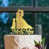 Bride And Groom Silhouette Cake Toppers With French Bulldog And Golden Retriever Gold Acrylic Custom Cake Topper Cake Topper For Bridal Shower Party Decoration Wedding Cake Toppers view 4