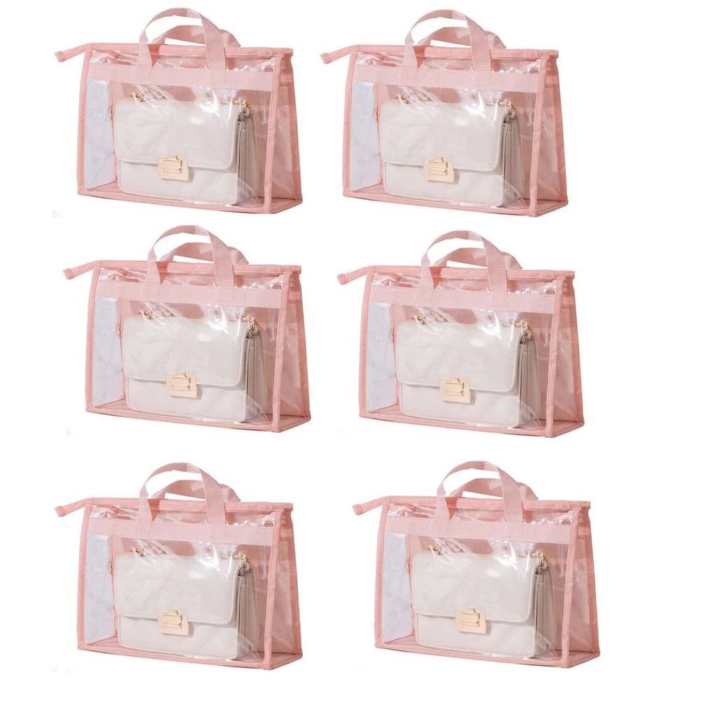 YEWIN Dust Bags for Handbags - Purse Storage Organizer for Closet Moistureproof and Dustproof Cover Hanging with Zipper and Handle (Pink-XXL)