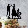 Bride And Groom Silhouette Wedding Cake Topper With Jack Russell Terrier And Corgi Dog Black Acrylic Custom Cake Topper Mr And Mrs Wedding Cake Topper Couple Married Bride Cake Toppers view 2