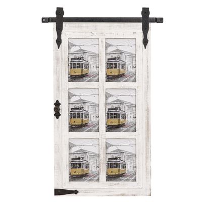 RiteSune White Wooden Barn Door 5x7 Photo Picture Frame Collage Wall Mounted for Family Entryway, Living Room, Bedroom