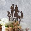 Bride And Groom Silhouette Wedding Cake Toppers With Rottweiler And English Bulldog Bride And Groom Personalized Cake Toppers Mr & Mrs Wedding Cake Toppers Wood Brown Custom Cake Topper view 2