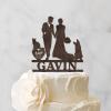 Bride And Groom Silhouette Wedding Cake Toppers With Rottweiler And English Bulldog Bride And Groom Personalized Cake Toppers Mr & Mrs Wedding Cake Toppers Wood Brown Custom Cake Topper view 3