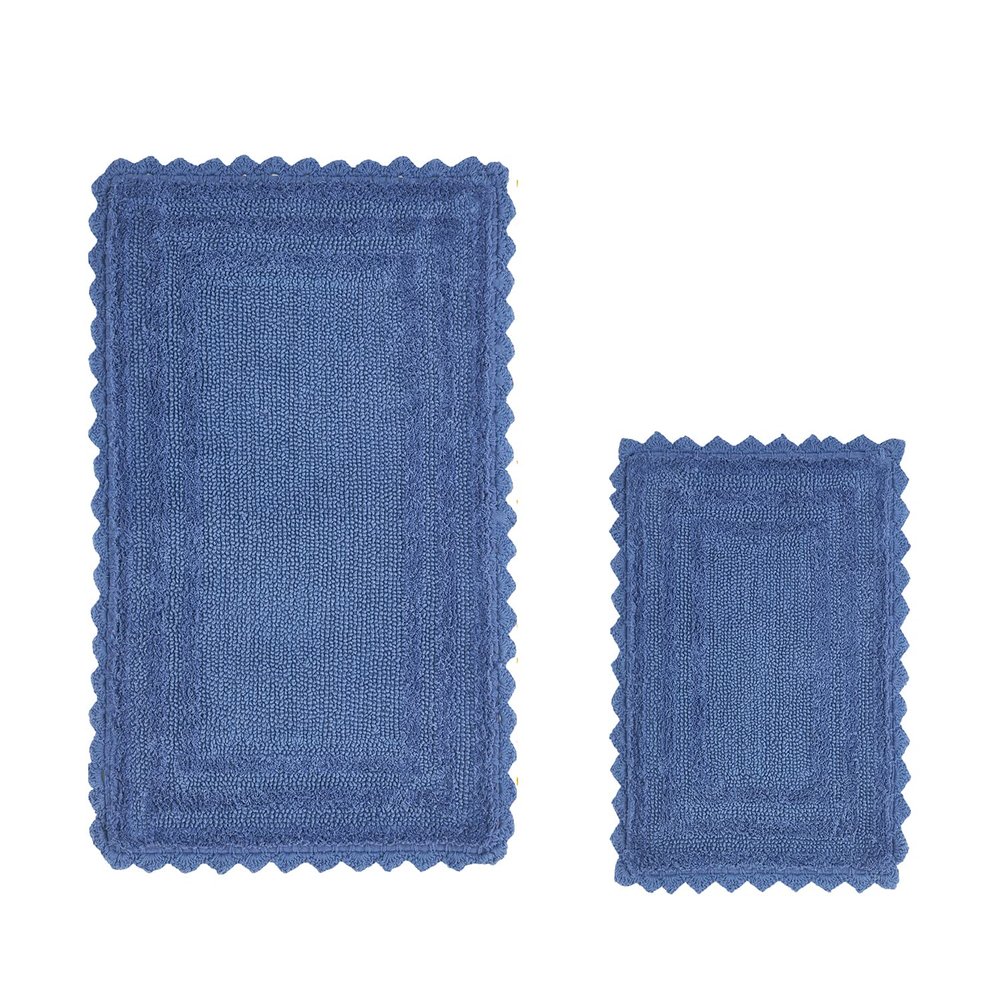 Better Trends Lilly Crochet Collection 100% Cotton 2 Piece Set (17" x 24" | 24" x 40") Bath Rug Set in Blue