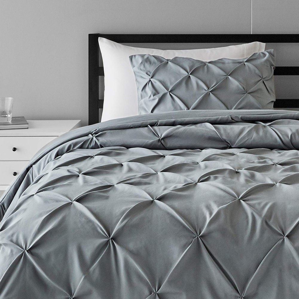 600 GSM 3 Piece Light Weight Microfiber Olympic Queen (98'' x 98'') Pinch Pleat Comforter Dark Grey