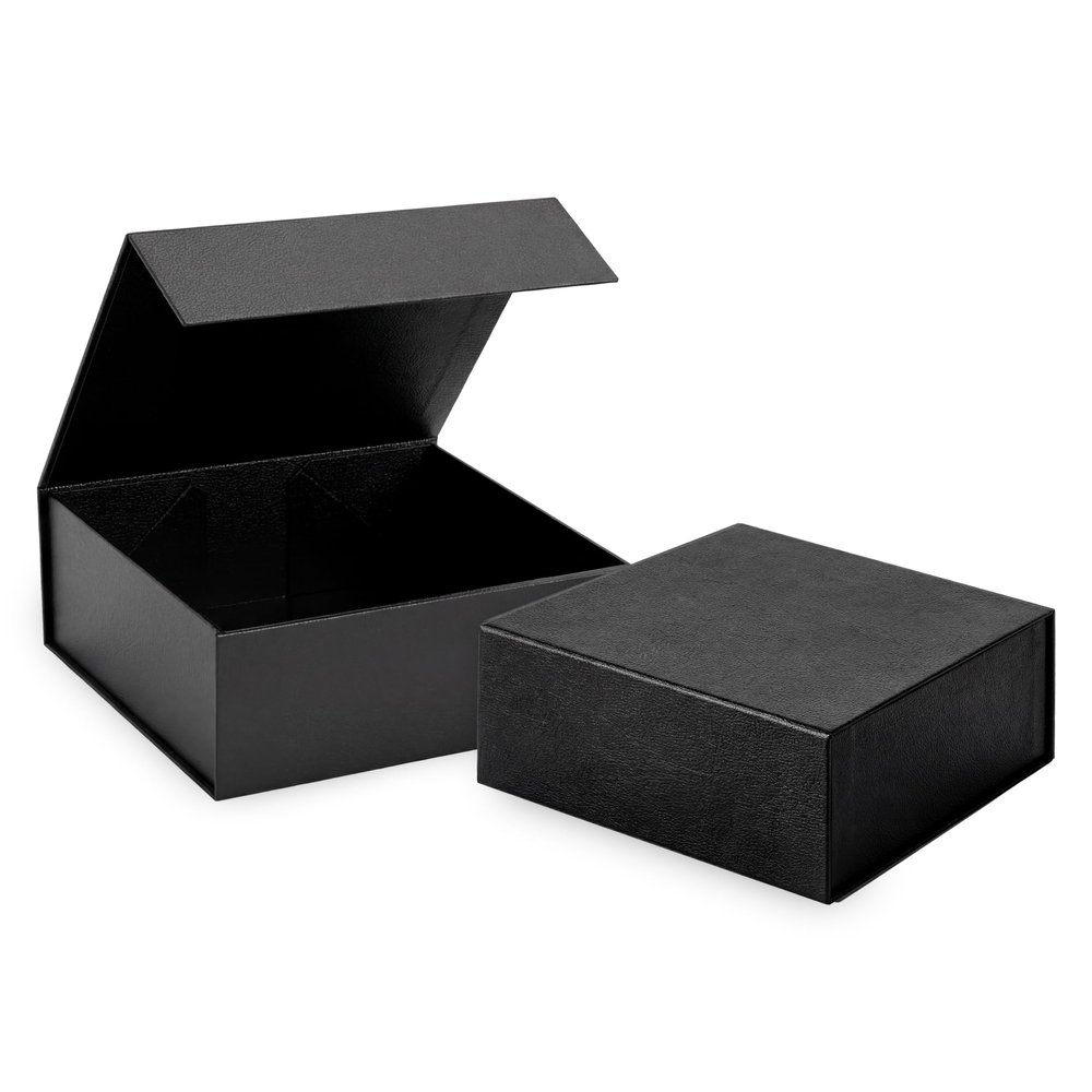 CECOBOX - Gift Boxes with Lids for Presents 8"x8"x3.1" - Collapsible Magnetic Closure Gift Box - Groomsmen & Bridesmaid Proposal Boxes, Wedding, PR, Birthdays, Holidays (Black Leatherette)