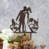 Afro Black Bride And Groom Silhouette Rustic Wedding Cake Toppers With Dog Doberman And Dachshund Bride And Groom Personalized Cake Toppers Mr & Mrs Wedding Cake Toppers Wood Brown Custom Cake Topper view 2