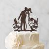 Afro Black Bride And Groom Silhouette Rustic Wedding Cake Toppers With Dog Doberman And Dachshund Bride And Groom Personalized Cake Toppers Mr & Mrs Wedding Cake Toppers Wood Brown Custom Cake Topper view 3