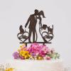 Afro Black Bride And Groom Silhouette Rustic Wedding Cake Toppers With Dog Doberman And Dachshund Bride And Groom Personalized Cake Toppers Mr & Mrs Wedding Cake Toppers Wood Brown Custom Cake Topper view 4