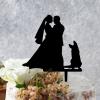 Bride And Groom Silhouette Wedding Cake Topper With Dog Black Acrylic Custom Cake Topper With Rottweiler And Labrador Retriever Engagement Cake Toppers Decorations Personalized Mr & Mrs Cake Topper view 2