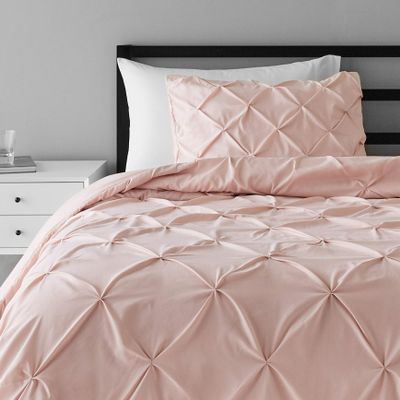 600 GSM 3 Piece Light Weight Microfiber Olympic Queen (98'' x 98'') Pinch Pleat Comforter Blush Pink