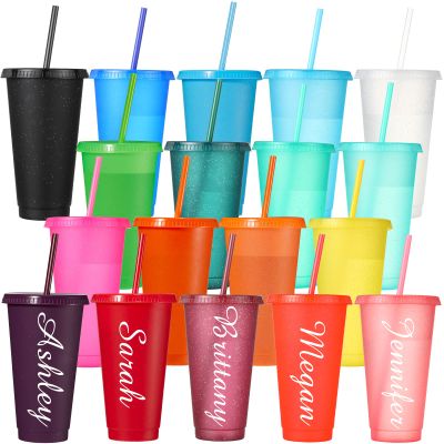 18 Packs Plastic Tumblers with Lids and Straw 24 oz Glitter Reusable Cups with Lid and Straw Colorful Iced Coffee Cup Bulk Travel Mug Water Bottle Cold Drink for Party Favor Cups Birthday Gifts