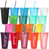 18 Packs Plastic Tumblers with Lids and Straw 24 oz Glitter Reusable Cups with Lid and Straw Colorful Iced Coffee Cup Bulk Travel Mug Water Bottle Cold Drink for Party Favor Cups Birthday Gifts view 1