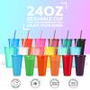 18 Packs Plastic Tumblers with Lids and Straw 24 oz Glitter Reusable Cups with Lid and Straw Colorful Iced Coffee Cup Bulk Travel Mug Water Bottle Cold Drink for Party Favor Cups Birthday Gifts view 2