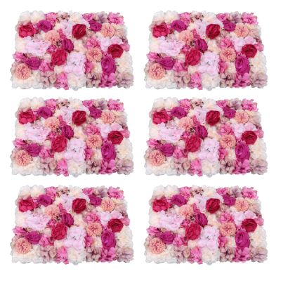 6Pcs Flower Wall Panel Floral Backdrop Fake Flowers for Decoration Flower Wall Panels for Interior Wall Decor 16x24in Artificial Flower Wall Backdrop Panel for Wedding Party Home Decor (Fuchsia)