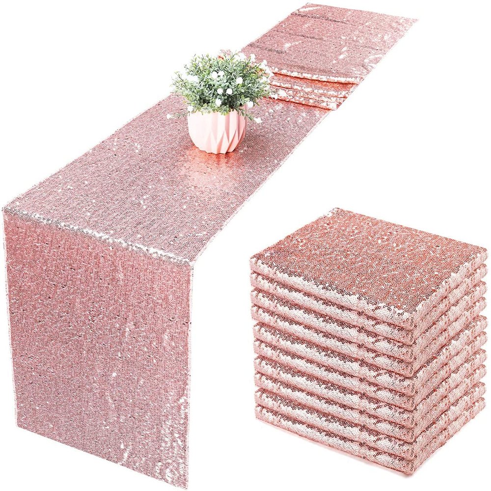 10 Pack Sequin Table Runner 12" x 72" Rose Gold Sequin Table Cloth for Rectangle Tables Sparkle Table Covers for Wedding Engagement Birthday Party Holiday Decorations (12*72 10 Park)