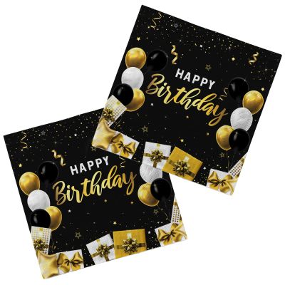 Birthday Party Supplies Napkins Disposable Paper Napkins Black and Gold for Birthday Party6.5X6.5 in, 3-Ply, 50-Pack)