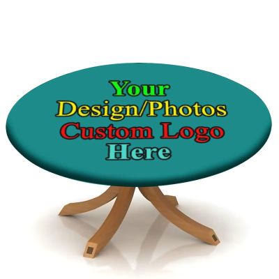 Atury Custom Fitted Tablecloth, Personalized Round Elastic Edge Polyester Table Cover with Your Logo/Picture/Text for Family Wedding Holiday Party Tablecloths Gift, Fits 32 Inch Table, Turquoise