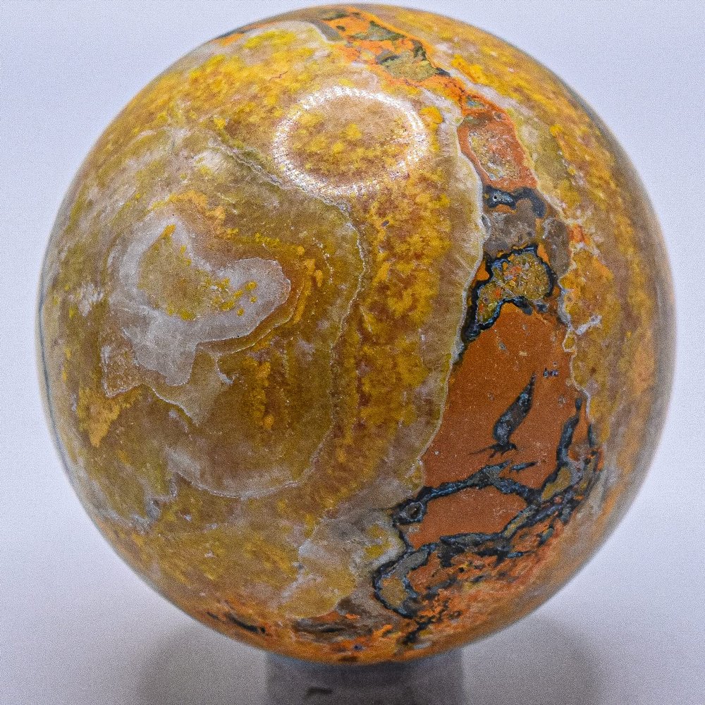 2" 175g Golden Orange Bumble Bee Jasper Sphere Polished Natural Gemstone Crystal Mineral Dcor Specimen Ball - Indonesia + Stand