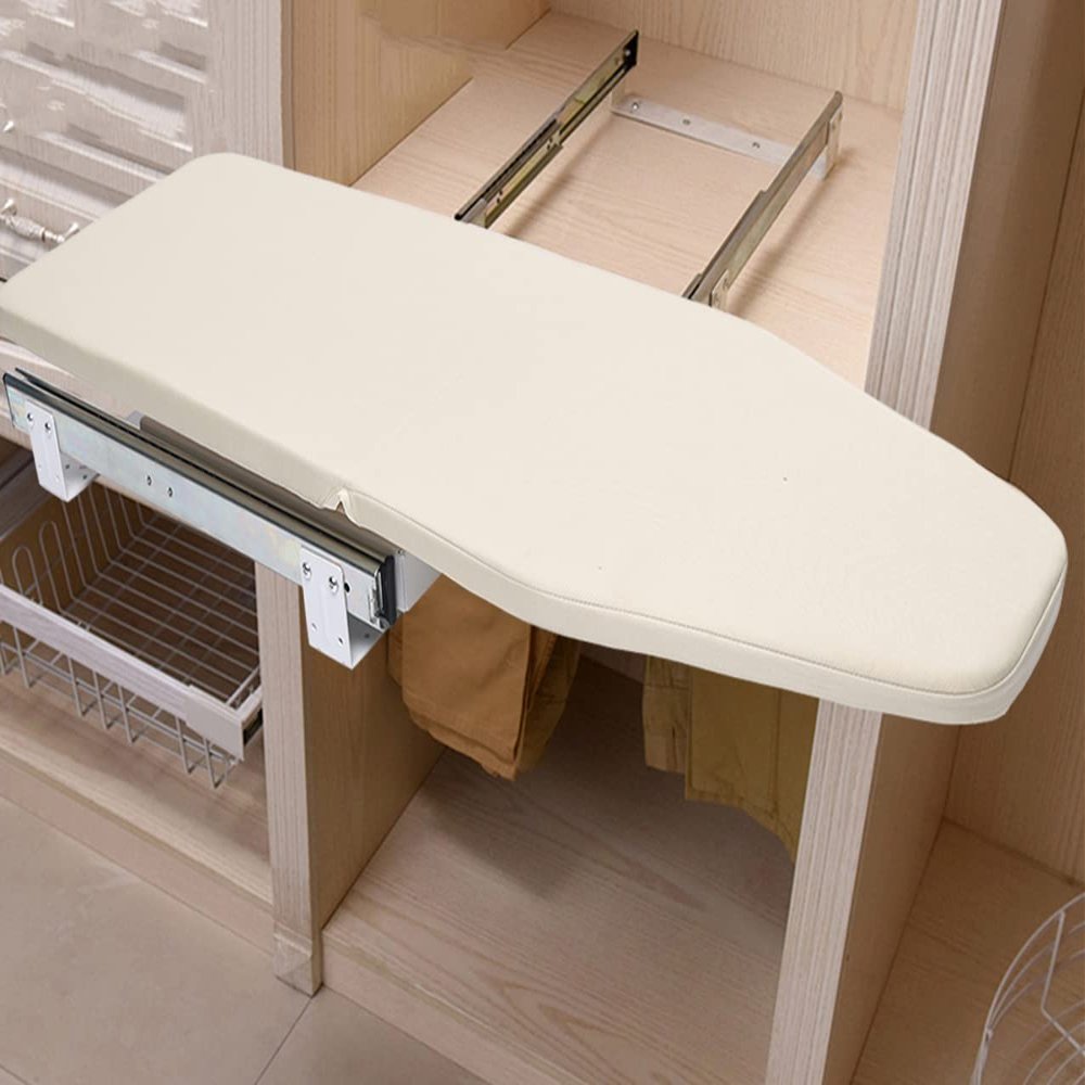 Pull Out Ironing Board 12 x 32 Retractable Hidden Ironing Board Closet Foldable Ironing Board with Heat-Resistant Ironing Board Cover