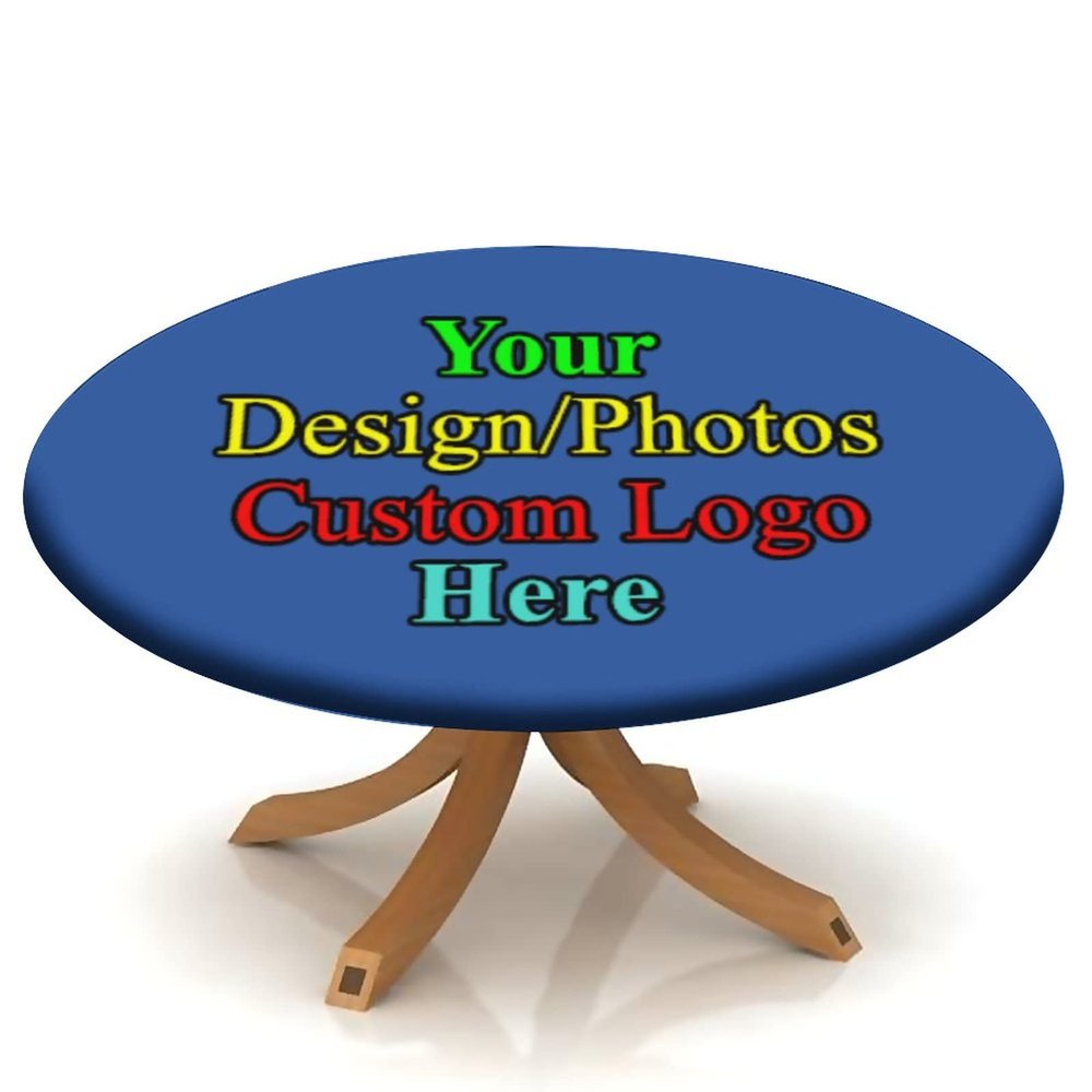 Atury Custom Fitted Tablecloth, Personalized Round Elastic Edge Polyester Table Cover with Your Logo/Picture/Text for Family Wedding Holiday Party Tablecloths Gift, Fits 32 Inch Table, Bluish Violet