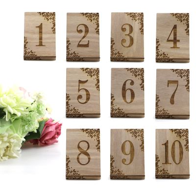 MISNODE 10 Pack Wooden Table Numbers, 1-10 Wedding Table Number Signs with Base, Self Stand Wood Centerpieces Table Signs for Wedding Reception Party Restaurant Table Decorations