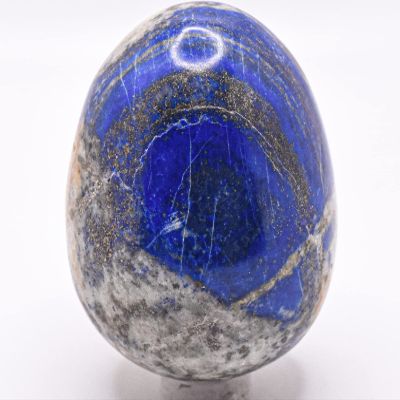 2.3" 210g Blue Lapis Lazuli w/Iron Pyrite & Clear White Orange Calcite Egg Polished Natural Sparkling Gemstone Crystal Mineral Specimen - Afghanistan + Stand