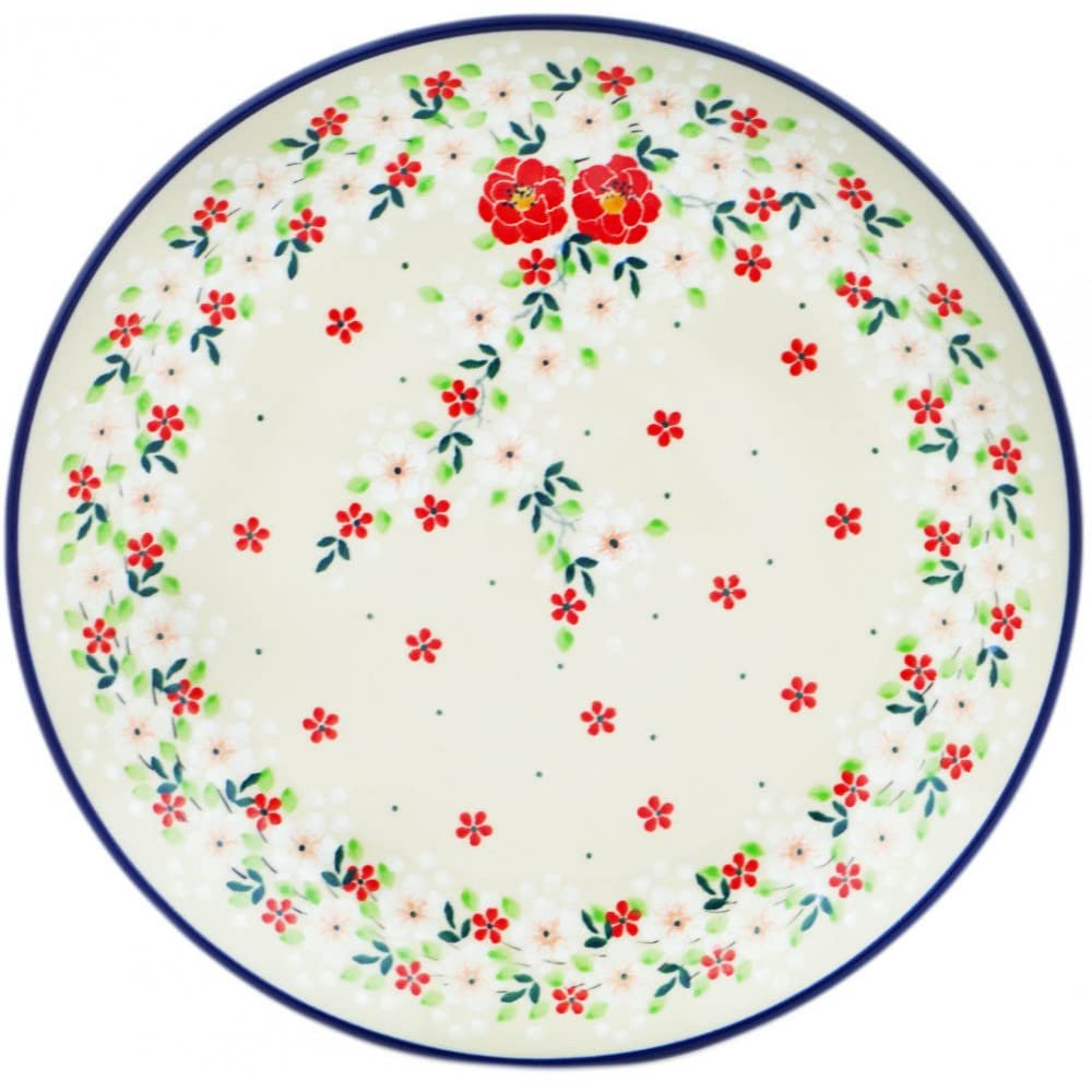 Polmedia Polish Pottery Dinner Plate UNIKAT - Festive Mistletoe Pattern Handmade in Boleslawiec Poland by Ceramika Artystyczna + Certificate of Authenticity