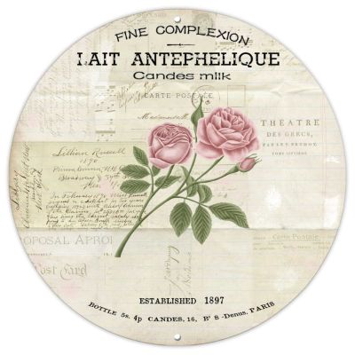 Paris Lait Antephelique Round Metal Wreath Sign Vintage Rustic Watercolor Parisien Roses Custom Candes Milk Front Door Wreath Attachment 9inch Wreath Accent Sign for Bathroom,Warn,Man Cave,Bar,Club