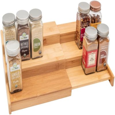 Coin and Coins - Bamboo Spice Rack Organizer for Cabinet, Expandable Spice Rack Countertop, Bamboo, 8,75(Expandable to 15,5) x 8,25 x 3