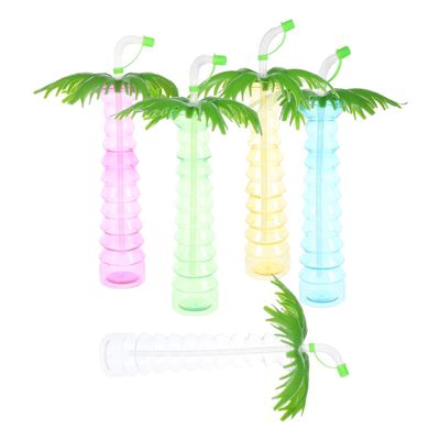 Kisangel 5pcs Palm Tree Cups Coconut Tree Yard Drink Cups Water Bottle for Luau Party Supplies