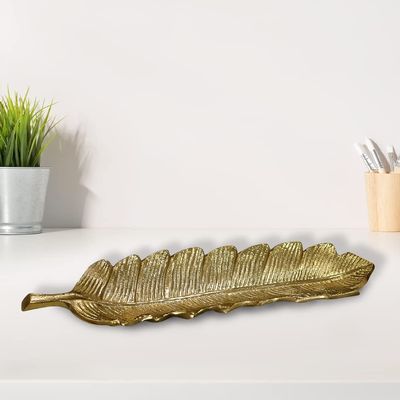Handmade Decorative Gold Color Coated 15.78 x 3.74 x 1.18 Inches Aluminium Tray 033AB