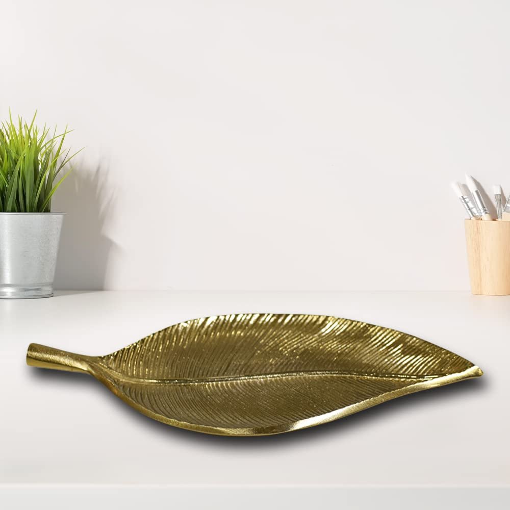 Handmade Decorative Gold Color Coated 10.82 x 6.10 x 0.78 Inches Aluminium Tray 037AB