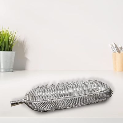 Handmade Decorative Silver Color Coated 17.99 x 6.29 x 1.18 Inches Aluminium Tray 035AB
