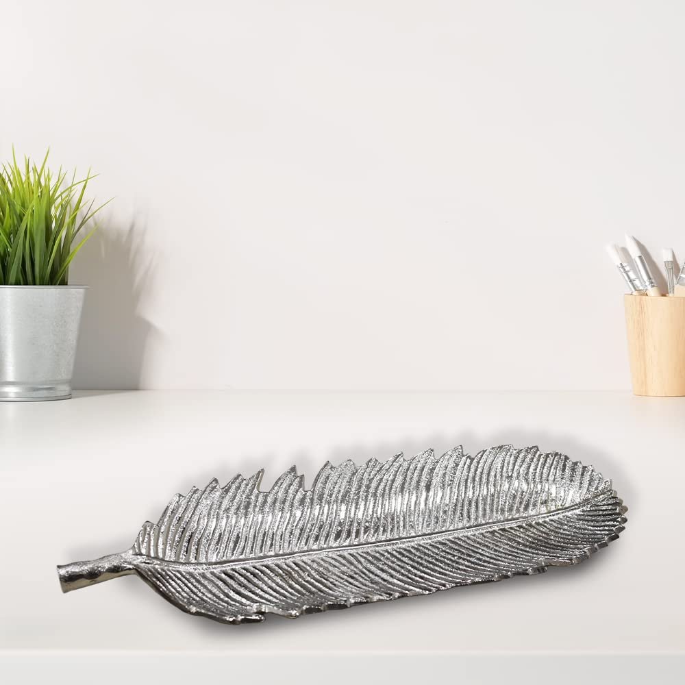 Handmade Decorative Silver Color Coated 17.99 x 6.29 x 1.18 Inches Aluminium Tray 035AB