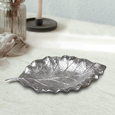 Handmade Decorative Silver Color Coated 18 x 9.5 x 2 Cms Aluminium Tray GMVK054