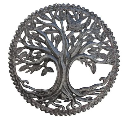 Artisanal Garden Plaques Crafted from Recycled Barrels, Tree of Life, Wall Hanging Plaque, Handmade in Haiti, 11.5 Inches Round