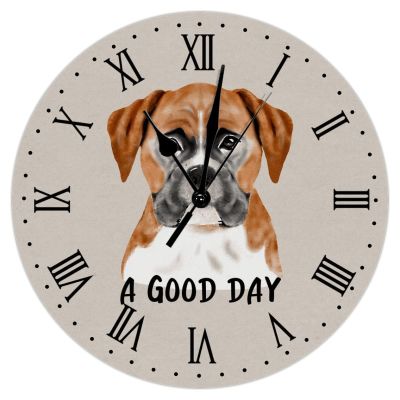 A Good Day Dog Puppy Decorative Wall Clock Dog Puppy Lover Gift Round Clocks Non Ticking Operated Wooden Decorative Wall Clocks Pet Animal Dog 12Inch Clock Nursery Decor For Dinning Living Room