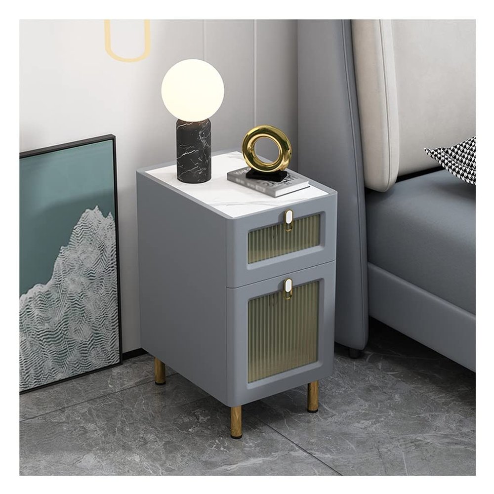 Night Stands Modern Bedside Table Simple Light Luxury Bedside Cabinet Glass Side Cabinet Slate Wood Small Sofa Cabinet Cabinet for Storage (Color : E)