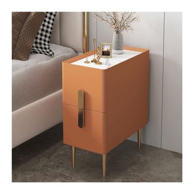YANLI2233 Night Stands Bedside Table Simple Bedroom Wood Bedside Table Small Storage Light Luxury Slate Locker Bedside Table Cabinet for Storage (Color : Orange, Length : 9.8 inches)