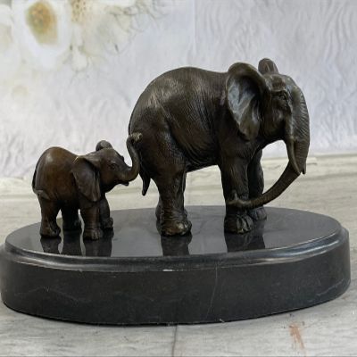 EUROPEAN BRONZE Hotcast African Elephant Animal Wild L Bronze Sculpture Figurine Statue Desk Top Home Decor