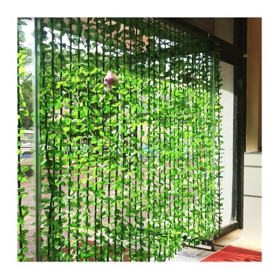 Artificial Bamboo Curtain, Green Leaves Door String Beads Curtain, Light Filtering Privacy Tassel Partition for Closets Wedding Backdrop Decor, Custom Size