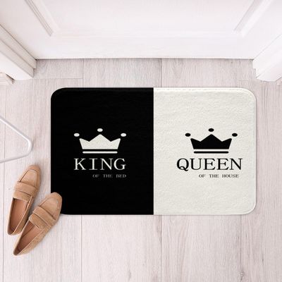 Crown Queen and King Bath Mats His and Hers Matching Couple Bathroom Rug Mat Lover Romantic Valentine's Day Presents Area Rug Carpet Black and White Super Absorbent Floor Mats Home Decor 16"x24"