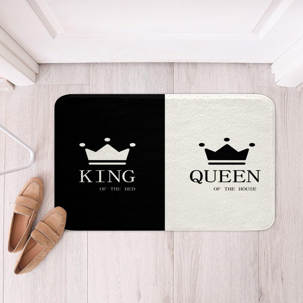 Crown Queen and King Bath Mats His and Hers Matching Couple Bathroom Rug Mat Lover Romantic Valentine's Day Presents Area Rug Carpet Black and White Super Absorbent Floor Mats Home Decor 16"x24"