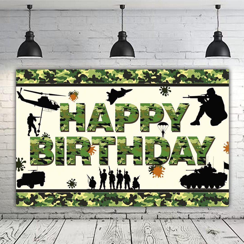 6 X 3.6ft Camouflage Happy Birthday Banner, Camouflage Birthday Party Backdrop, Army Solider Military Camo Bday Party Decoration, Children Adults Army Military Themed Bday Decoration