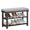 Apicizon 3-Tier Shoe Rack for Entryway, Bamboo Shoe Bench with Cushion Padded Seat, Small Shoe Organizer with Storage for Indoor Entrance Hallway Bedroom Living Room, Black view 1