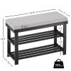 Apicizon 3-Tier Shoe Rack for Entryway, Bamboo Shoe Bench with Cushion Padded Seat, Small Shoe Organizer with Storage for Indoor Entrance Hallway Bedroom Living Room, Black view 3